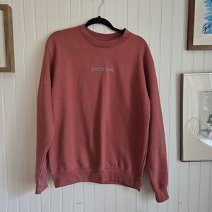 Eighty Eight "Antisocial" Red Crewneck Sweater Soft Cotton Blend